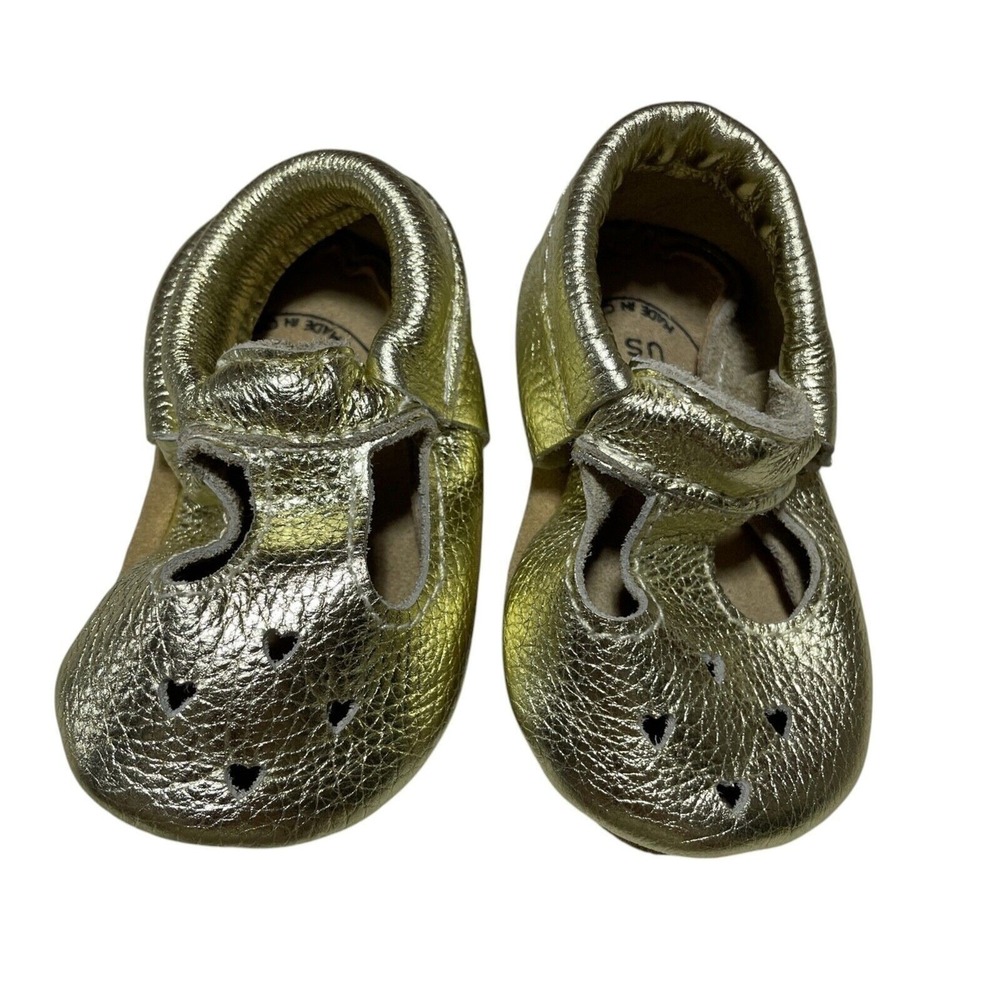 Bird Rock‎ Baby US 4 Leather Gold Metallic Mary Janes Suede Sole Baby Shoe